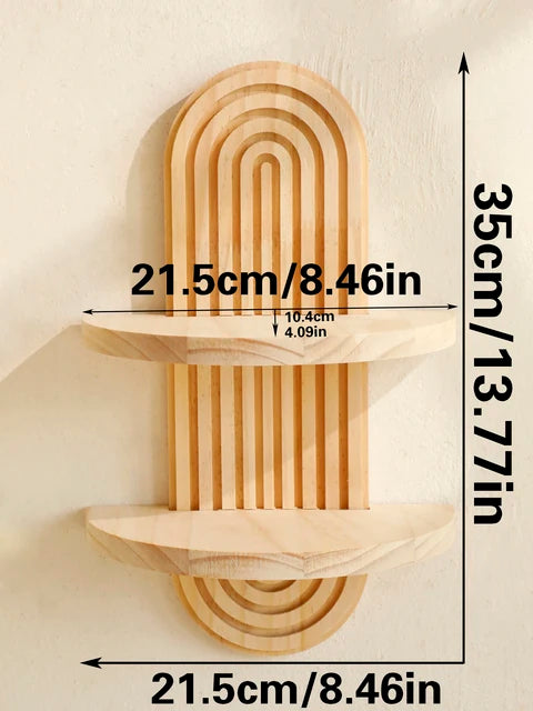 1Pc Boho Style Wooden Wall Shelves - Geometric Wall Mounted Shelves, Natural Wood Finish, Modern Home Decor, Plant Decorative