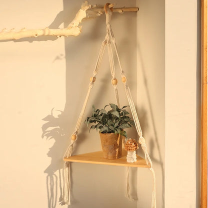 1/2/3-tier Floating Wall Shelf Wood Triangle Corner Display Stand Boho Home Decoration Living Room Bedroom Wall Hanging Decor