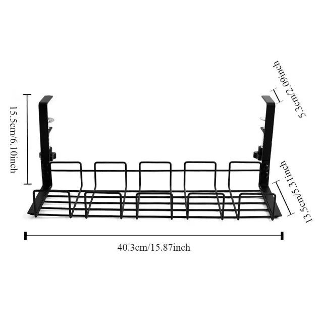 1pc Under Table Storage Rack Metal Cable Management Tray Home Office Desk Wire Organizer No Punching Kitchen Storage Accessories