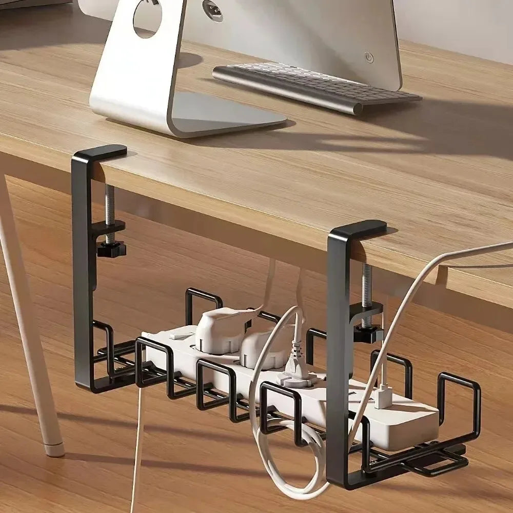 1pc Under Table Storage Rack Metal Cable Management Tray Home Office Desk Wire Organizer No Punching Kitchen Storage Accessories