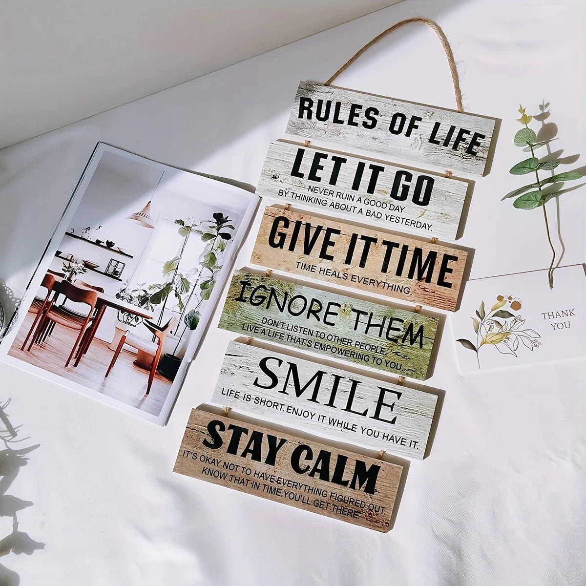 1pc Wooden Inspirational Hanging Festive Decor For Home & Gift 3D Wall Art With Rope For Room & Holiday Inspirational slogans