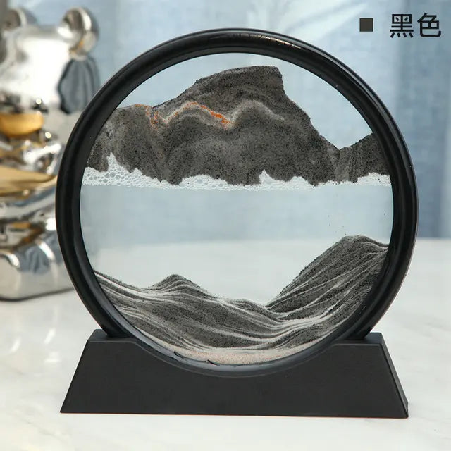 3D Moving Sand Art Picture Round Glass Deep Sea Sandscape Hourglass Quicksand Craft Flowing Sand Painting Office Home Decor Gift