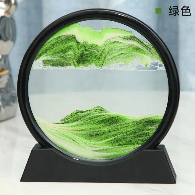 3D Moving Sand Art Picture Round Glass Deep Sea Sandscape Hourglass Quicksand Craft Flowing Sand Painting Office Home Decor Gift