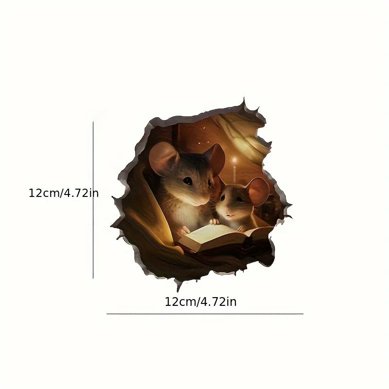 3D Reading Mouse Wall Stickers Cute Cartoon Animal Pattern Vinyl Decals Living Room Bedroom Bathroom Office Home Decoration