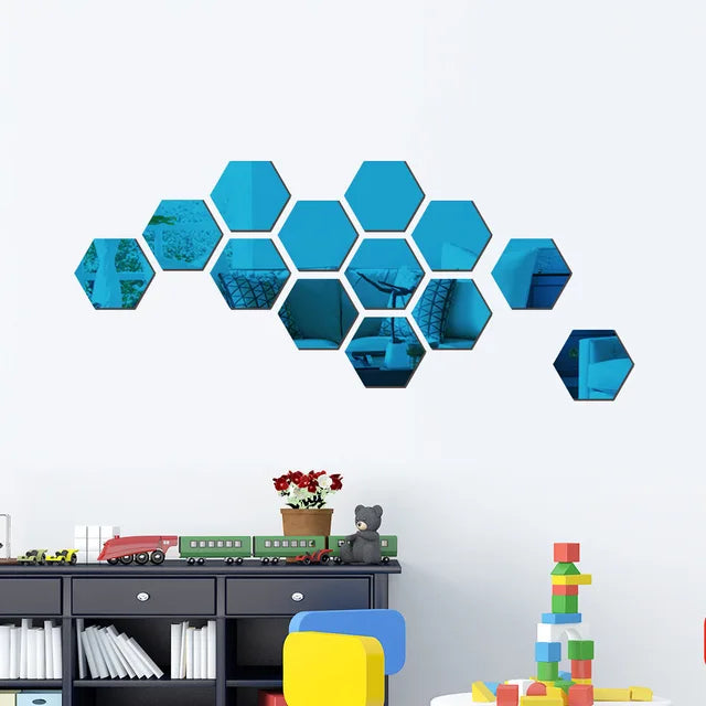 6/12pcs 3D Hexagon Mirror Wall Sticker Rose Gold DIY TV Background Living Room Stickers Wall Decor Bedroom Bathroom Home Decor