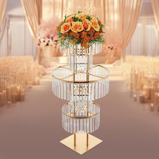 Gold 5 Tier Wedding Crystal Flower Rack Centerpieces Flower Stand Wedding Party Backdrop Stand Freestanding Floral Holder