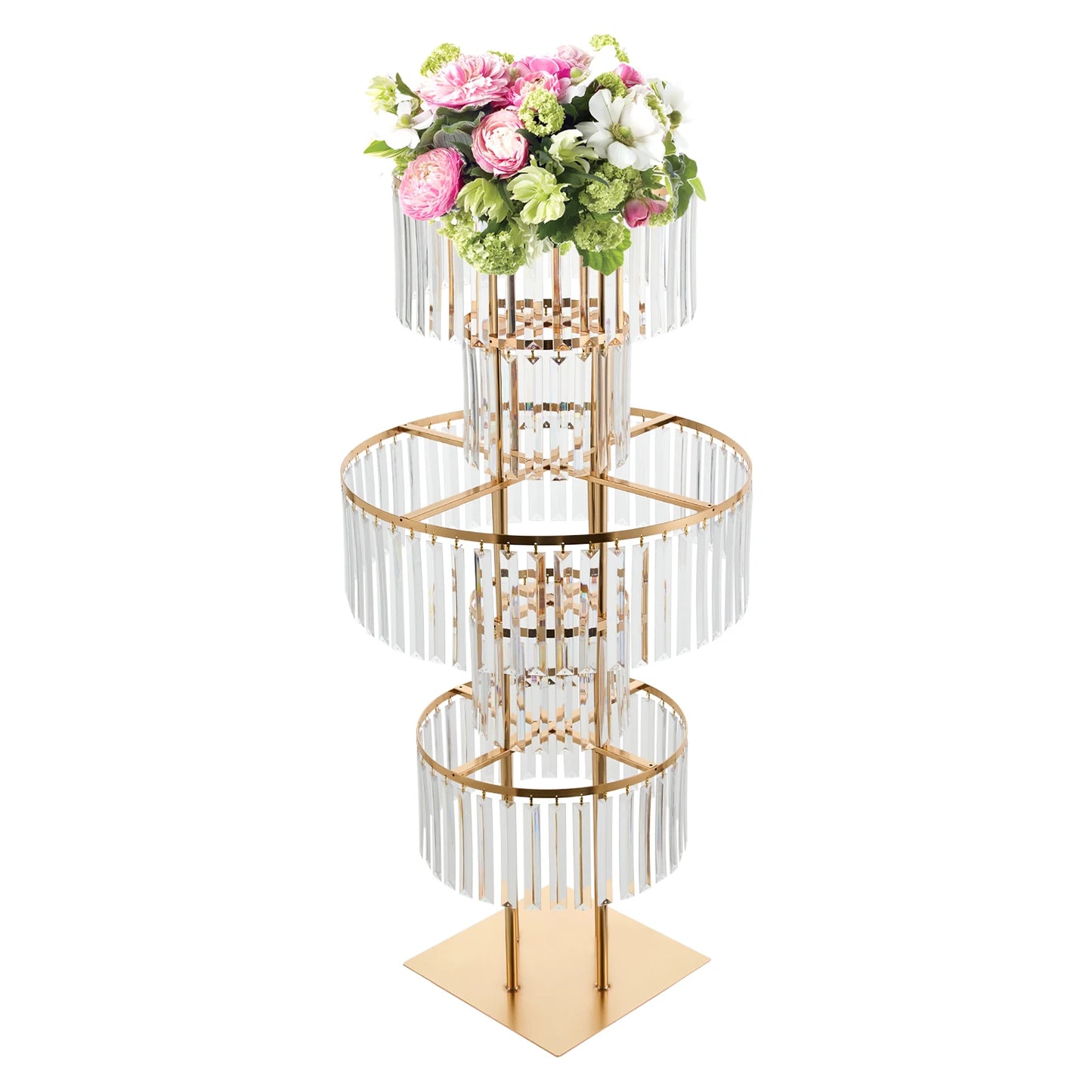 Gold 5 Tier Wedding Crystal Flower Rack Centerpieces Flower Stand Wedding Party Backdrop Stand Freestanding Floral Holder