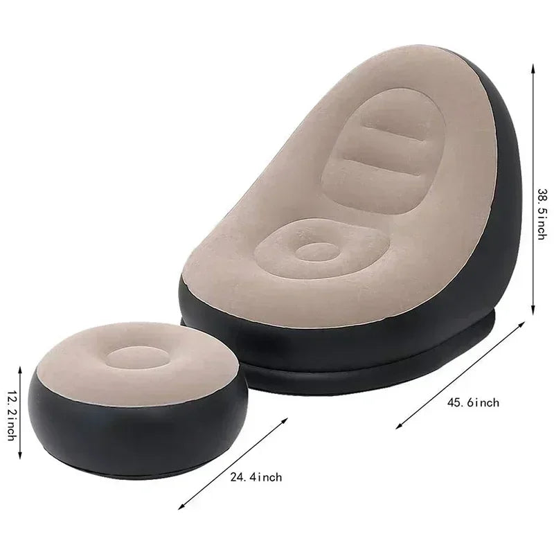 Lazy Couch Sofas Inflatable Foldable Recliner Outdoor Sofa Bed with Stirrups Comfortable Combination Flocked Velvet Sofa Chair