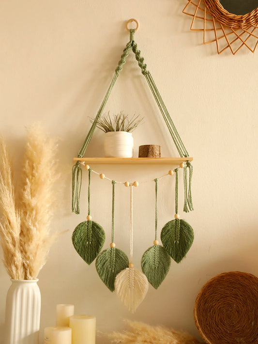 Leaf Macrame Floating Shelf Tapestry Art Hand Boho Home Decoration Wall Hanging Shelf for Bedroom Wall Decor Display Stand Gift