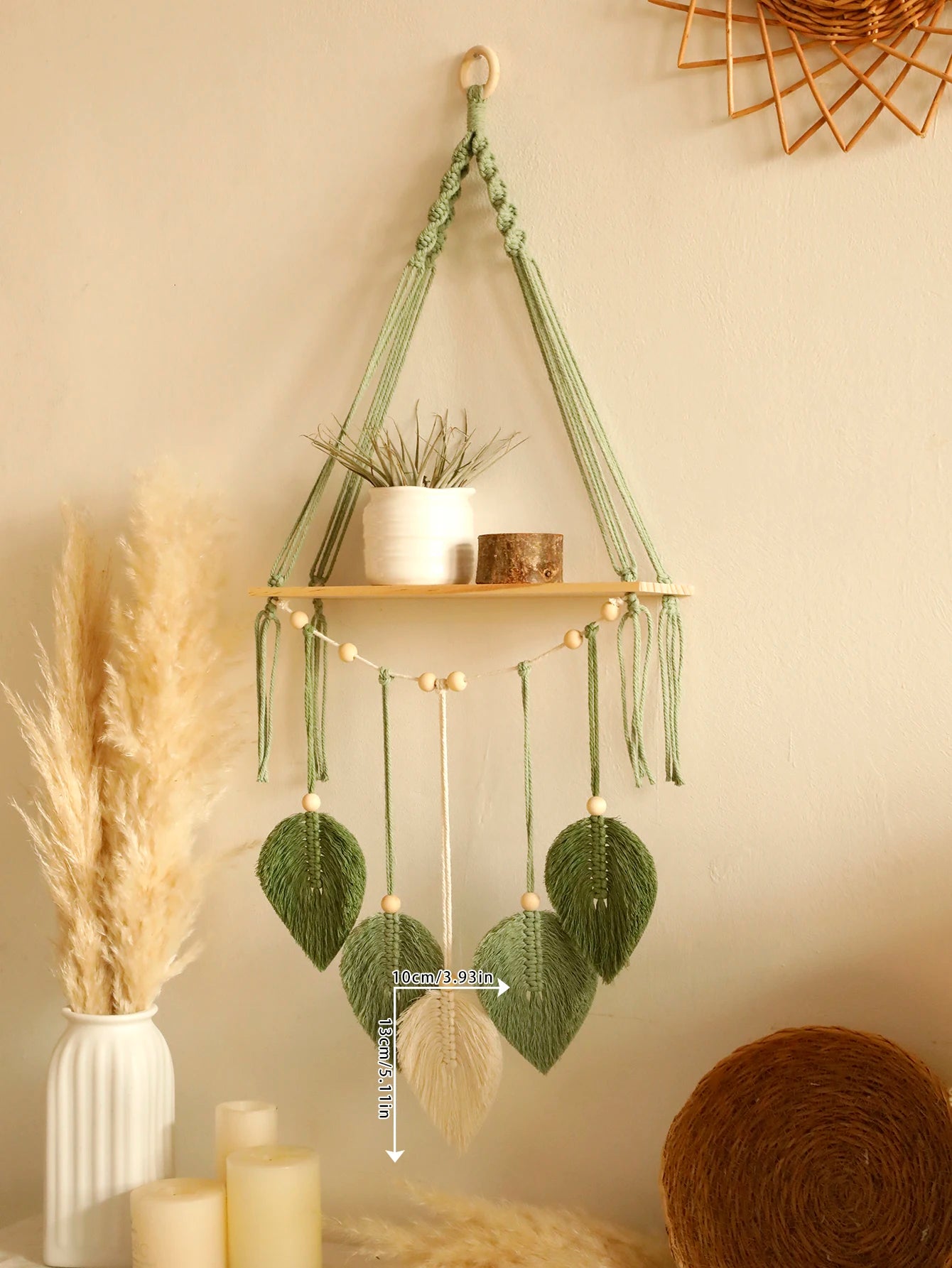 Leaf Macrame Floating Shelf Tapestry Art Hand Boho Home Decoration Wall Hanging Shelf for Bedroom Wall Decor Display Stand Gift