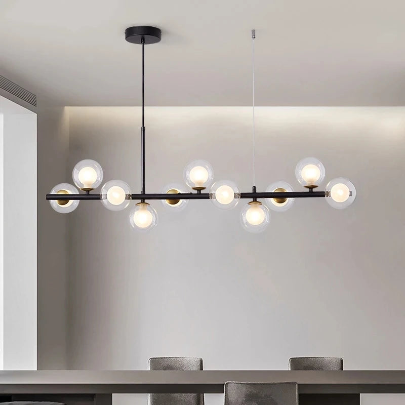 Nordic Modern LED Pendant Gold Light Glass Ball 11 Heads Hanging Lamp for Kitchen Living Dining Room Suspension Luminaire Design