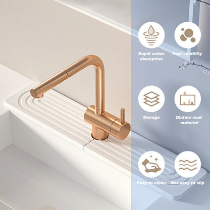 Quick Dry Diatomaceous Earth Faucet Mat for Kitchen Sink, Absorbent Sink Splash Guard Tray (White, 15.5x4 inches)