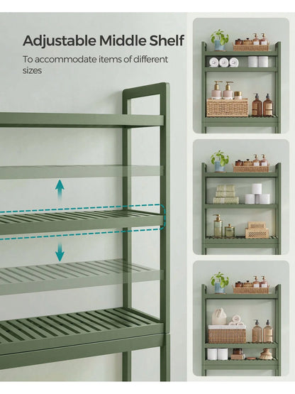 SONGMICS Over The Toilet Storage, 3-Tier Bamboo Over Toilet Rack Bathroom Organizer With Adjustable Shelf, Fit Most Toilets,